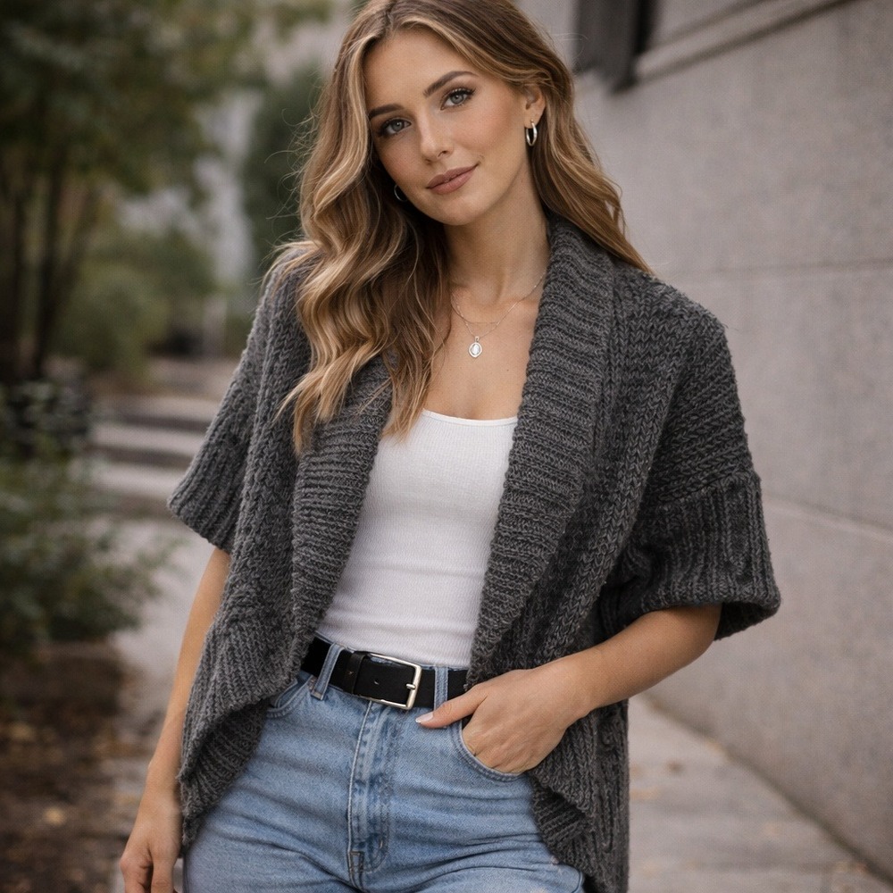 Express Y2K Shawl Collar Chunky Knit Cardigan Sweater Womens‎ Small Wool Alpaca